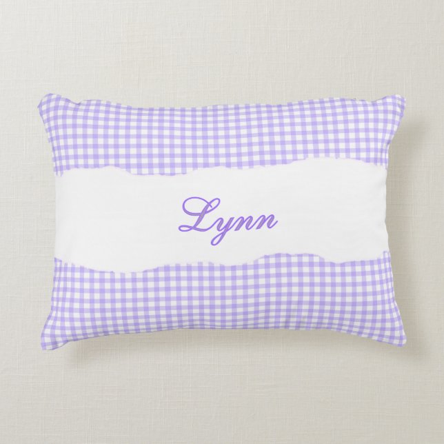 Almofada Decorativa Roxo Xadrez Rústico Nome Personalizado (Frente)