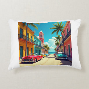 Almofada Decorativa Rua Colorida Cubana com Carros Clássicos