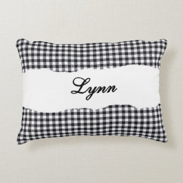 Almofada Decorativa Rustic Black Gingham Personalized Name