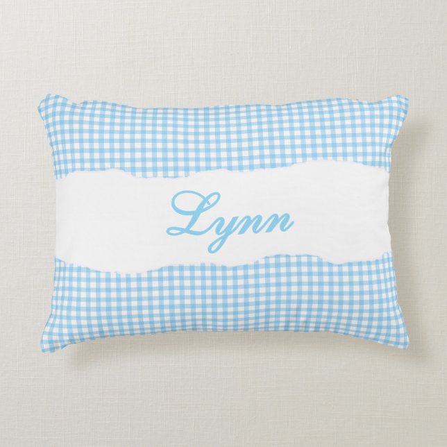 Almofada Decorativa Rustic Blue Gingham Personalized Name (Frente)