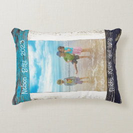 Almofada Decorativa Rustic Blue White Beach Wood Text Photo Frame