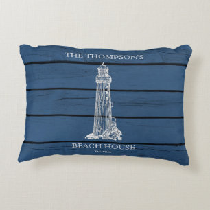 Almofada Decorativa Rustic Blue Wood Sea Lighthouse Beach House