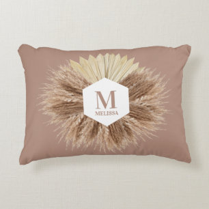 Almofada Decorativa Rustic Boho Bohemian Pampas Grass Monograma