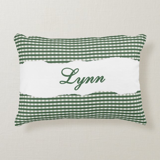 Almofada Decorativa Rustic Green Gingham Personalized Name (Frente)
