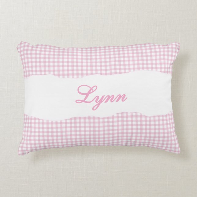 Almofada Decorativa Rustic Pink Gingham Personalized Name (Frente)