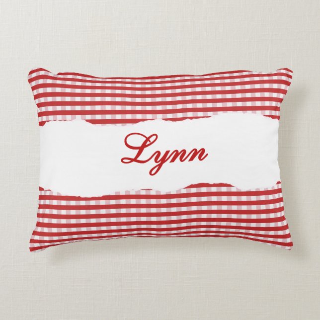 Almofada Decorativa Rustic Red Gingham Personalized Name (Frente)