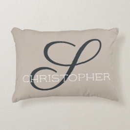 Almofada Decorativa S Inicial Elegante Taupe Bege Monograma