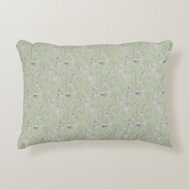 Almofada Decorativa Sage de aquarela Elegante Floral Verde Roxo (Frente)