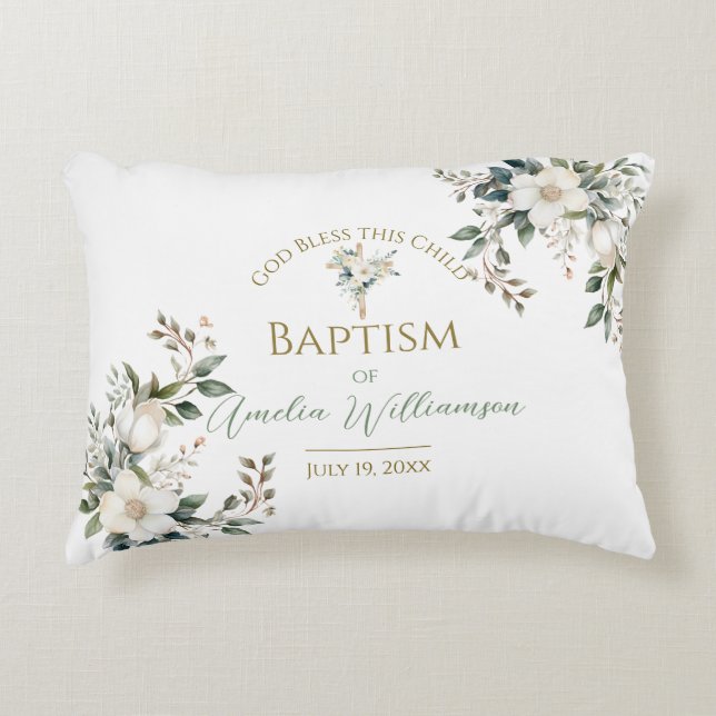 Almofada Decorativa Sage Green Floral Baptism (Frente)
