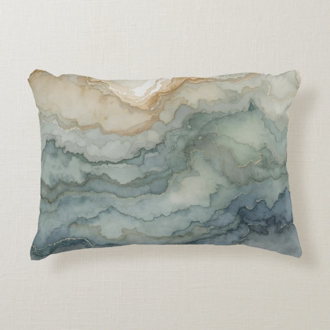 Almofada Decorativa Sage Verde Azul Empolado Bege Ondas Abstratas (Frente)