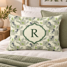 Sage Verde Padrão Oliva Monograma em Aquarela