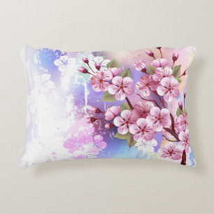 Almofada Decorativa Sakura rosa no fundo da pintura