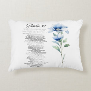 Almofada Decorativa Salmo 91 Aquarela Flor Azul Escrituras Bíblicas