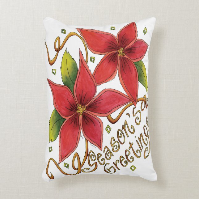 Almofada Decorativa Saudações da Festa de Natal com Poinsettias (Frente(Vertical))