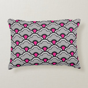 Almofada Decorativa Scallops chineses, cinza/cinzas, preto e rosa de