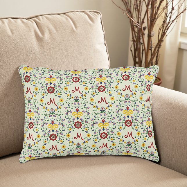 Almofada Decorativa Scandinavian Rosemaling Monogram Pattern Nordic (Criador carregado)