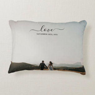 Almofada Decorativa Script de Amor de Memória Fotográfica do Wedding