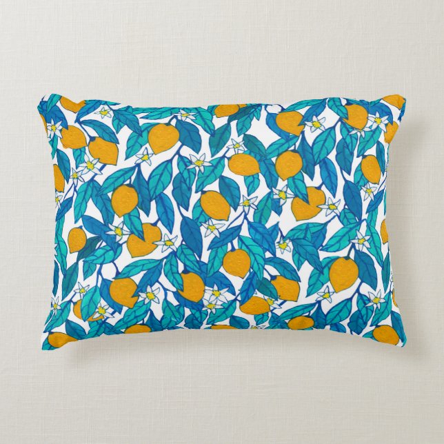 Almofada Decorativa Seamless pattern. Blooming lemon. Flowers neroli.  (Frente)