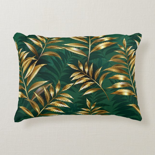 Almofada Decorativa Seamless pattern with golden ferns (Frente)