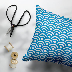 Almofada Decorativa Seigaiha, Ondas, Japonês, Azul e Branco