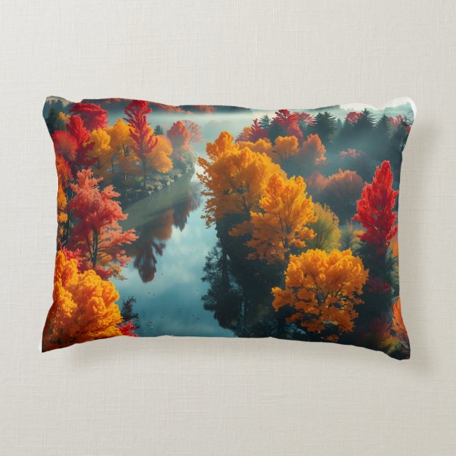 Almofada Decorativa Serene River Shore Reflection Nature Art (Verso)