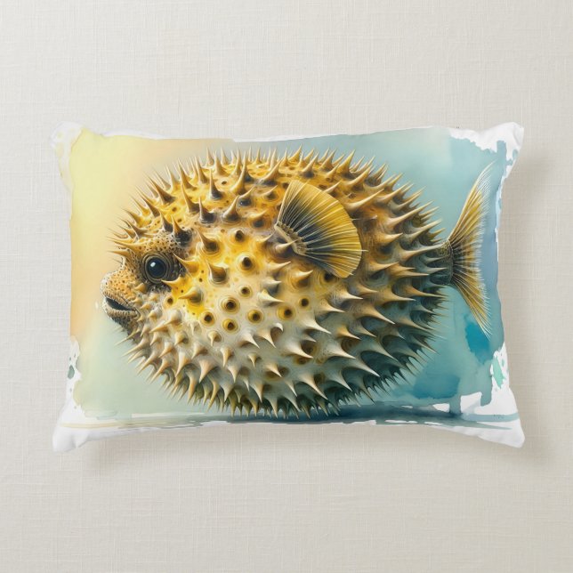 Almofada Decorativa Série Aquarela: Baiacu (Frente)