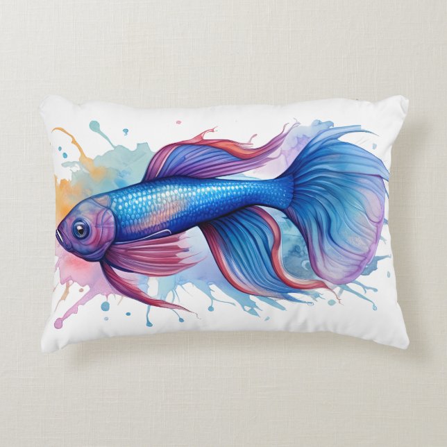 Almofada Decorativa Série Aquarela: Peixe Betta (Frente)