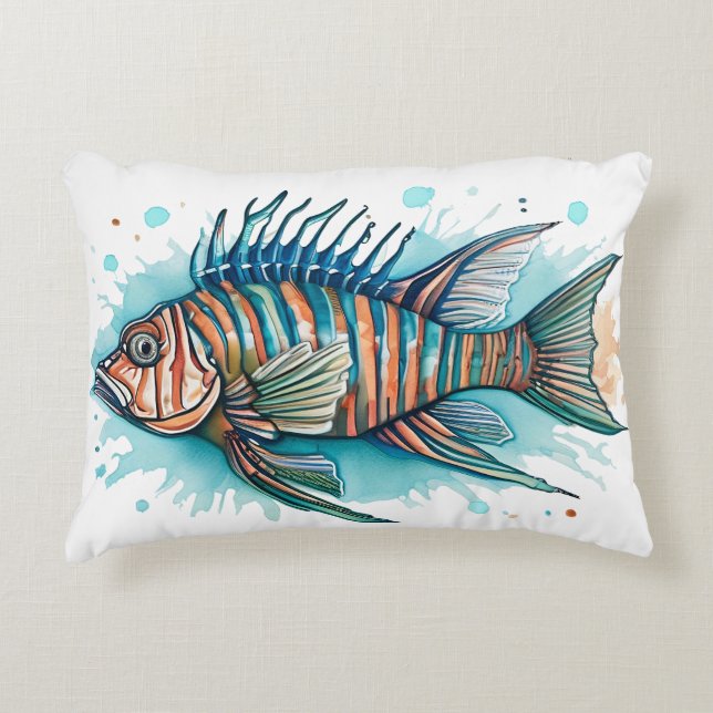 Almofada Decorativa Série Aquarela: Peixe-Leão (Frente)