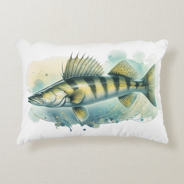 Almofada Decorativa Série Aquarela: Zander/Percas (Frente)