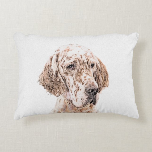 Almofada Decorativa Setter Inglês Laranja Belton Pintando Arte Cão (Frente)