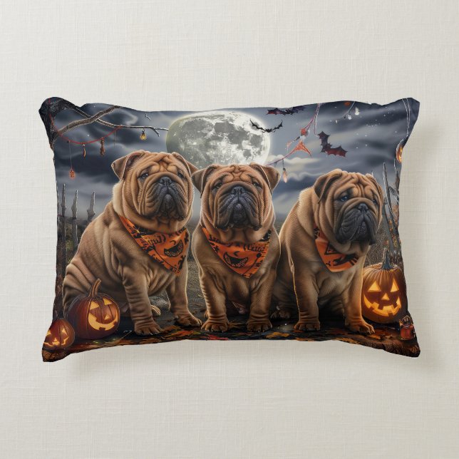 Almofada Decorativa Shar Pei Halloween Spooky (Frente)