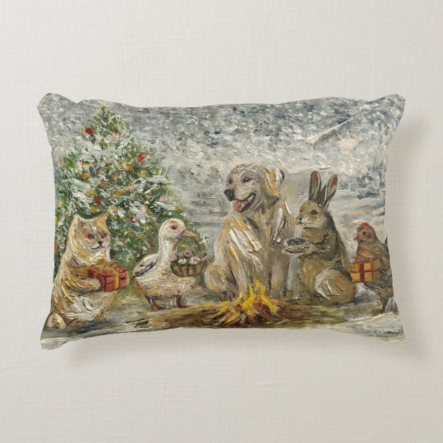 Almofada Decorativa Shared Warmth Whimsical Farmhouse Animals Campfire (Frente)