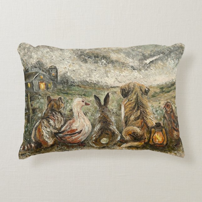 Almofada Decorativa Silent Watching Whimsical Farmhouse Animals  (Frente)