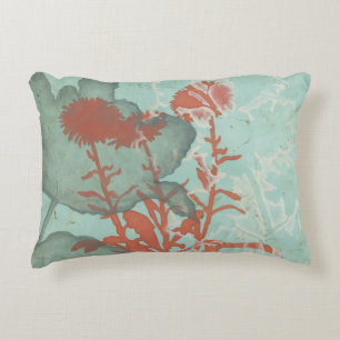 Almofada Decorativa Silhueta de Flores Vermelhas em Fundo Teal