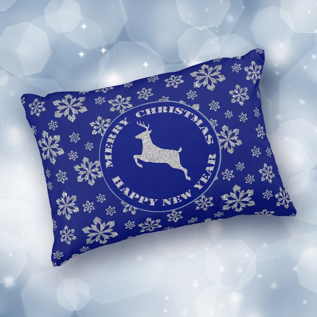Almofada Decorativa Silver Snowflake Blue Reindeer (Criador carregado)