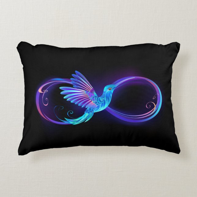 Almofada Decorativa Símbolo Neon Infinity com Hummingbird brilhante (Frente)