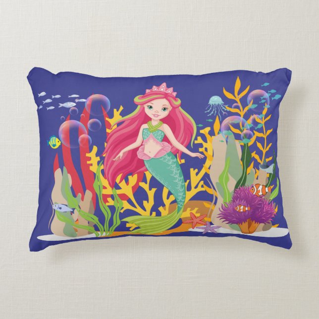 Almofada Decorativa Siren Oceano: Cabelo Vermelho Longo (Frente)