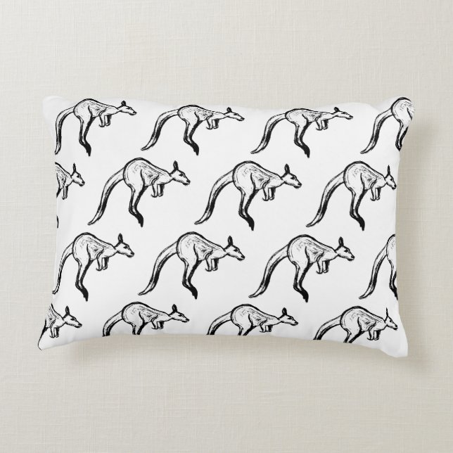 Almofada Decorativa Sketch de canguru preto-e-branco saltando (Verso)
