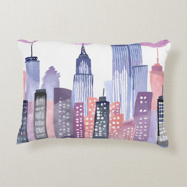 Almofada Decorativa Skyline Cityscape de Aquarela (Verso)