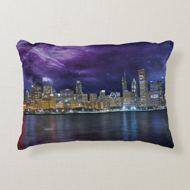 Almofada Decorativa Skyline do Spacey Chicago (Frente)