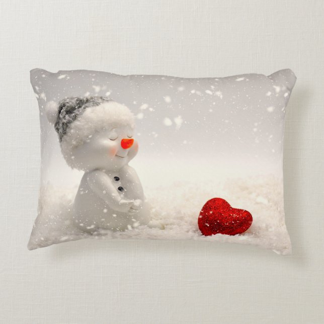Almofada Decorativa Snowman de Natal com Amor Encantador (Verso)