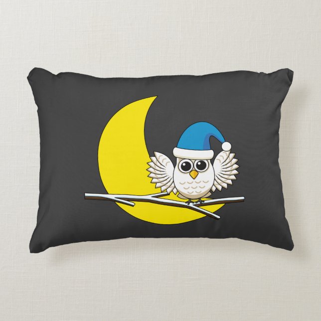 Almofada Decorativa Snowy Owl em Nova Lua Noite de inverno (Frente)