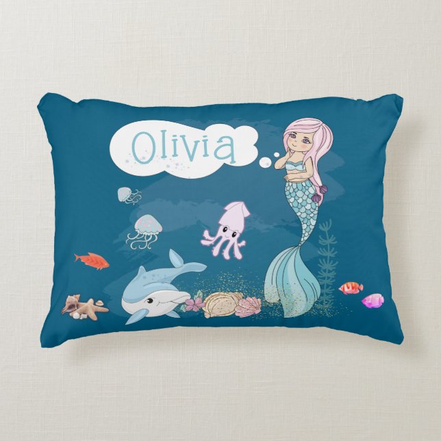 Almofada Decorativa Sob o Mar Sereia Personalizada (Frente)