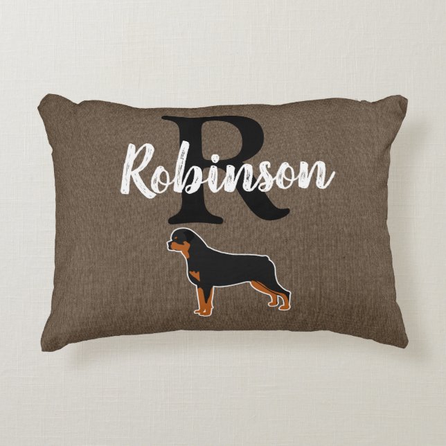 Almofada Decorativa Sobrenome Rottweiler Rótulo Rótulo Rústico Monogra (Frente)