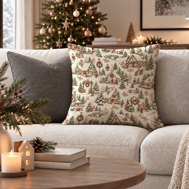 Almofada Decorativa Sofisticada para Vila de Féria (Sophisticated Holiday Village Accent Pillow Decor)
