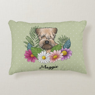 Almofada Decorativa Soft-Coated Wheaten Terrier Com Flores E Nome