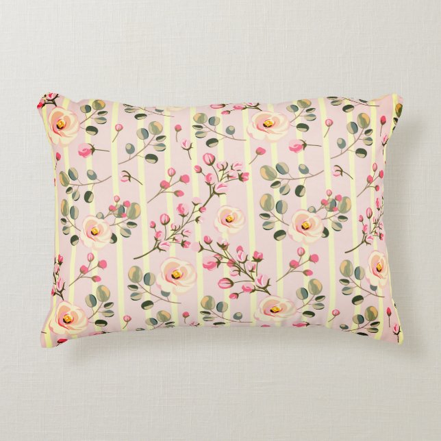 Almofada Decorativa Soft Pink Floral Stripe Pattern (Frente)