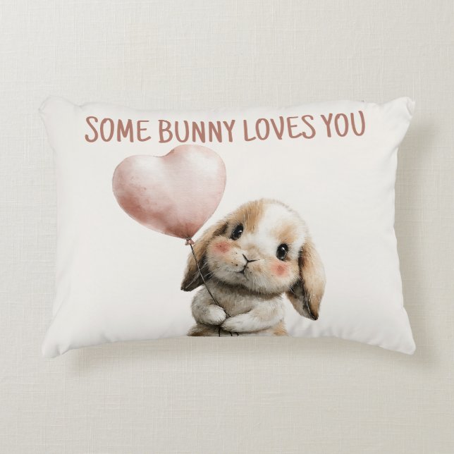 Almofada Decorativa Some Bunny Loves You with Heart Balloon (Frente)