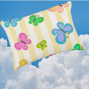 Almofada Decorativa Sonhos de Borboleta Amarelo Faixa Branca