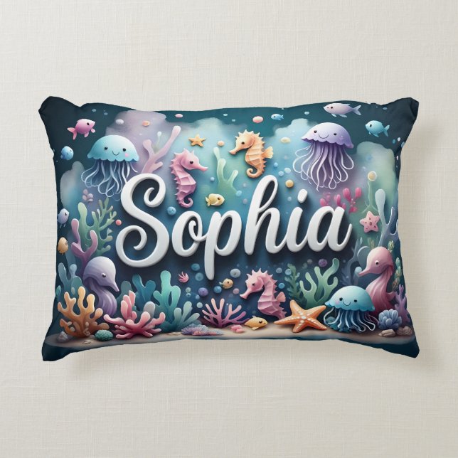 Almofada Decorativa Sophia Name Ocean Theme Decoror Sea Life (Frente)